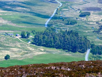 View of shepherd's hut from the top of the surrounding hills