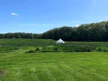 Large grass tent pitch by the lane