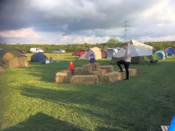 Straw bale play area for king of the straw mountain