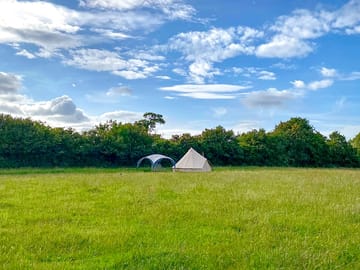 Shelter available by the firepit for drizzly days
