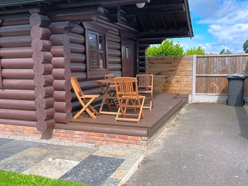 Outside the log cabin