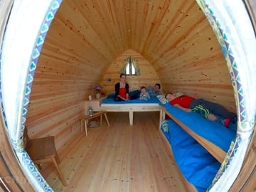 Inside view our camping pod cambrian which sleeps four people