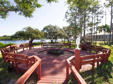 Communal firepit by the water