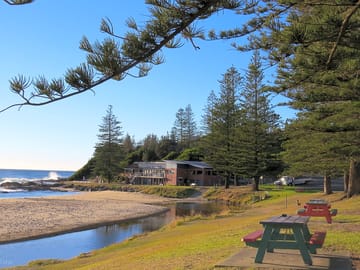 Picnic tables by the beach