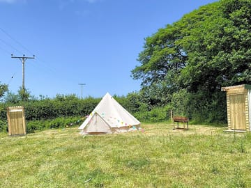 Bell tent pitch backed by trees