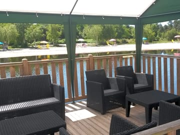 The bar terrace overlooks the beach
