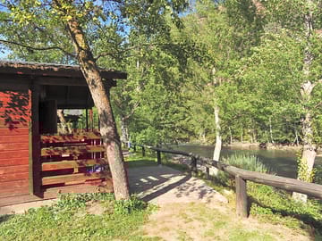 Right next to the river