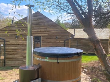 Lodge exterior and hot tub