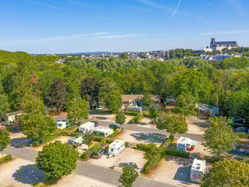 Aerial view of site and town