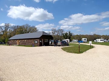 Long meadow campsite reception and main shower block.