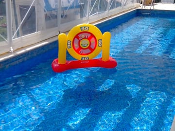 Our swimming pool is open in july and august. depending on the weather roof can be uncovered.