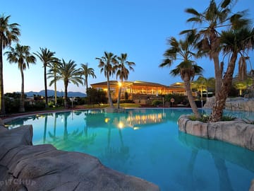 Lovely view of the swimming pool at night
