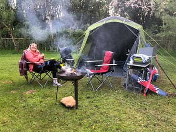 Tent pitch by the willow dome