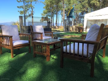 The bar terrace overlooks the sea