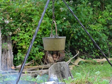 The campfire outside the yurt