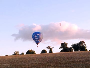 Hot air balloon over the site