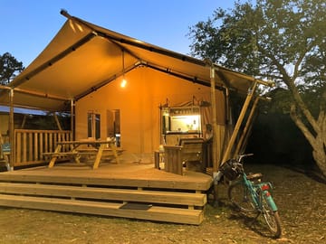 Safari tent on a deck