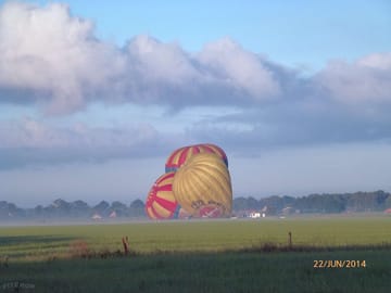 Hot air balloons taking off from the park