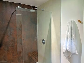 Luxurious walk-in showers with rainfall shower heads