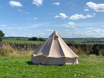 Exterior of the bell tent and beautiful views
