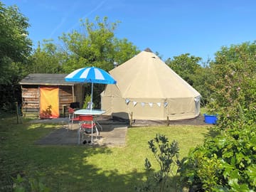 Sand tent showing private kitchen and outdoor seating area