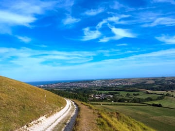 View over swanage bay from behind the farm