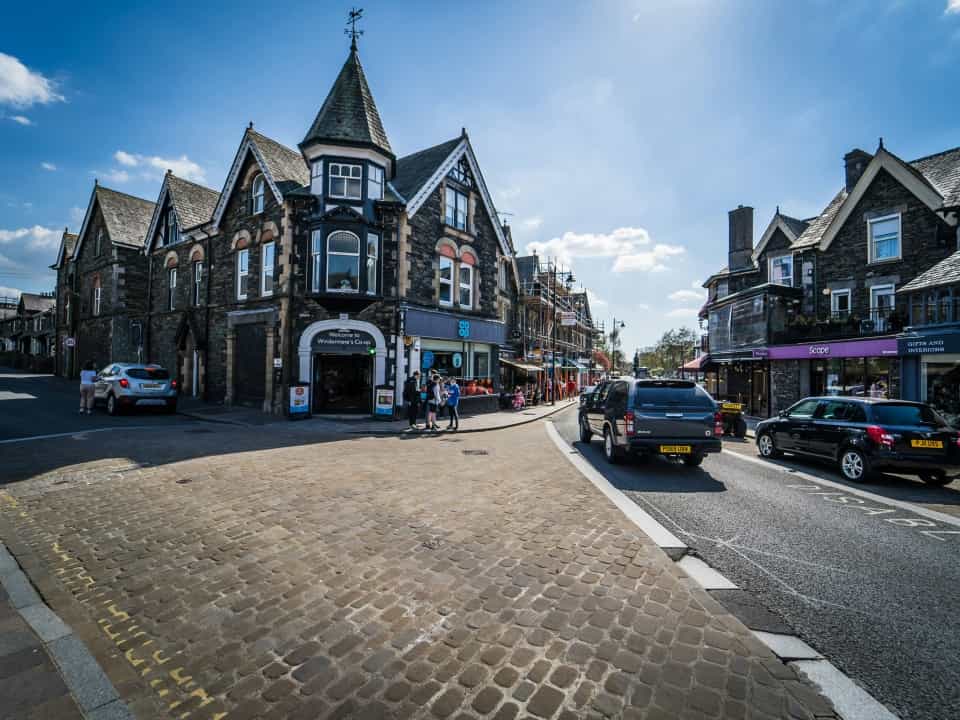 Windermere high street on a sunny day