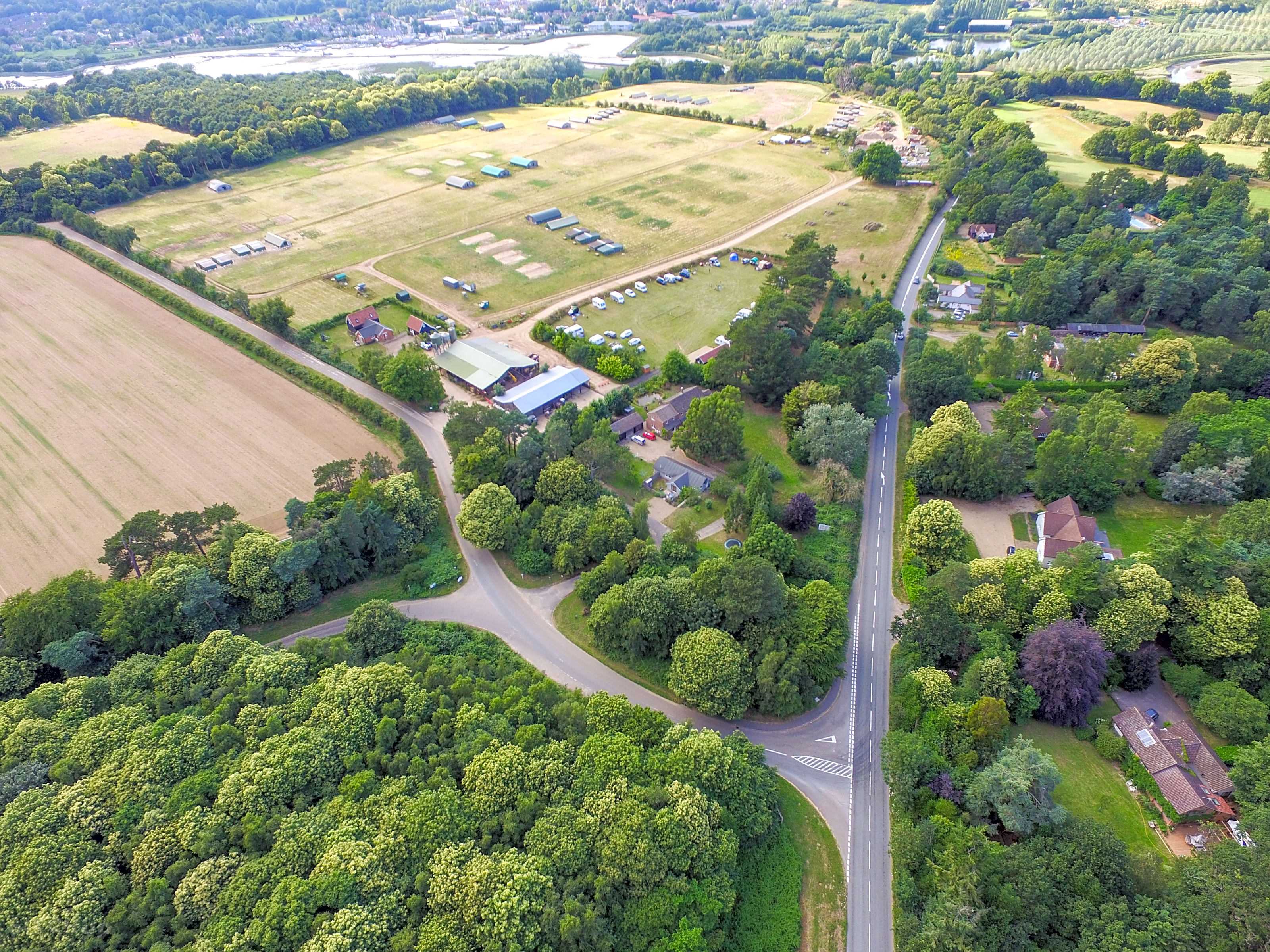 Aerial view of Sutton Hoo Holidays Campsite, Suffolk