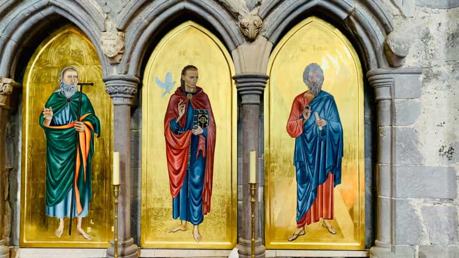 Some of the religious art that awaits when you arrive at St Davids Cathedral (Andy Watkins/Unsplash)
